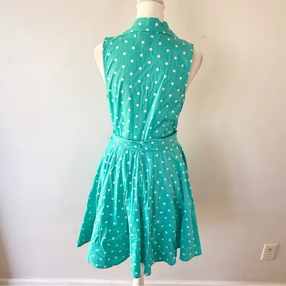Vintage Women Y2K Belted Polka Dot Dress Medium Retro Rockabilly Preppy Femme - Picture 4 of 8